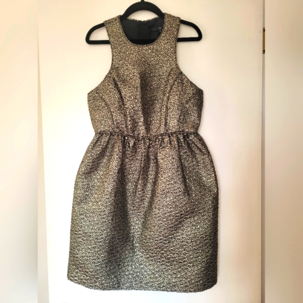 Tibi NY sleeveless metallic gold jacquard dress 4